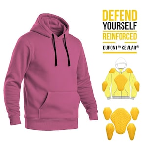 Pink Kevlar Hoodie Mens Motorcycle Pullover with Inner Safety Lining