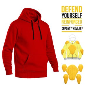 Red Motorcycle Hoodie with Kevlar & CE Armor | Stylish Protective Biker Gear for Men