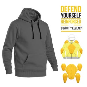 Gray Armored Kevlar Hoodie for Motorcyclists | CE Approved Riding Jacket | Casual Safety Wear for Bikers