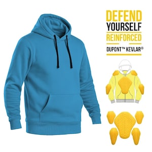 Sky Blue Kevlar Hoodie Pullover Style with Inner Protective Lining