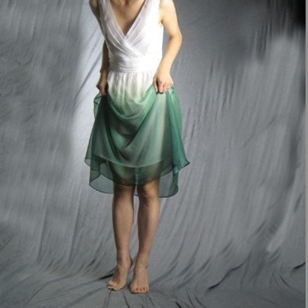 Sale- chiffon dress in gradient color/green-A022
