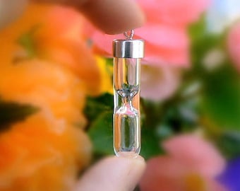 HOURGLASS Vials w/ Sterling Silver Caps & free sand 8mm (hour/glass/empty/miniature/pendants/glass/small/bottles/tops/hanging/tubes/jewelry)