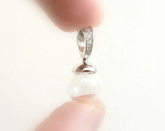 Glass Ball Pendant w/ Sterling Silver Loop Caps (.925/miniature/small/balls/clear/empty/globes/bottles/pendants/vials/opal/big/ring/8/10mm)