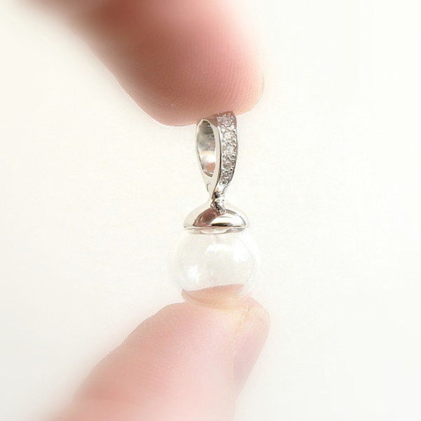 Glass Ball Pendant w/ Sterling Silver Loop Caps (.925/miniature/small/balls/clear/empty/globes/bottles/pendants/vials/opal/big/ring/8/10mm)