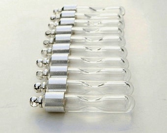 10pcs HOUR GLASS TUBE VIALS hourglass bottles SCREW sand bottle CHARMS PENDANTS
