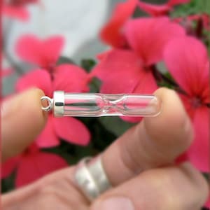 Hourglass Vials Pendants with Short Sterling Silver Caps (hour/glass/globes/heart/tear/large/glass/bottles/.925/miniature/small/solid/pure)