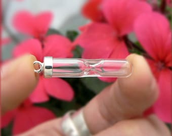 Hourglass Vials Pendants with Short Sterling Silver Caps (hour/glass/globes/heart/tear/large/glass/bottles/.925/miniature/small/solid/pure)