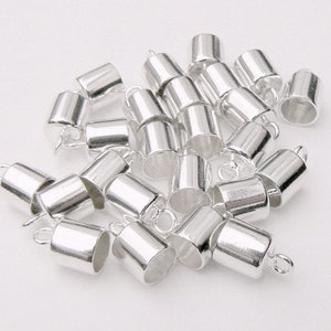 STERLING Silver End/Pendant Caps  5mm/6mm (simple/solid/.925/small/vials/plain/smooth/shiny/lids/covers/tops/round/metal/with/loop/pure)