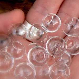 10/14mm Wide Hole Glass GLOBES/ BALLS miniature/vials/round/empty/small/large/bottle/clear/little/ornaments/opals/gems/doll/house/vase/bowl