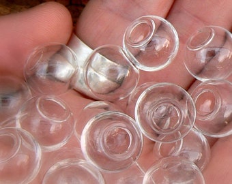 GLOBES/BALLS en verre avec trou de 10/14 mm miniatures/flacons/ronds/vides/petits/grands/bouteille/transparents/petits/ornements/opales/pierres précieuses/poupée/maison/vase/bol