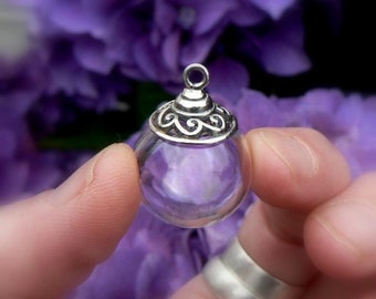 Sterling Silver Wave Caps Glass Ball Vials Scuba/Swimming/Diving/Fishing/Pendants/primative/small/bottles/ornaments/globes/silver/tops/waves