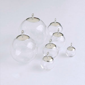 Vial Pendants Sterling Silver Caps Glass balls 8/10/12/14/20/25mm (snow/globes/small/.925/Christmas/ornaments/bottles/globes/round/vials)
