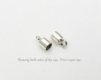 3 and 4mm STERLING Silver End Caps (simple/solid/.925/small/vials/plain/smooth/shiny/lids/covers/tops/round/metal/with/loop/pure)