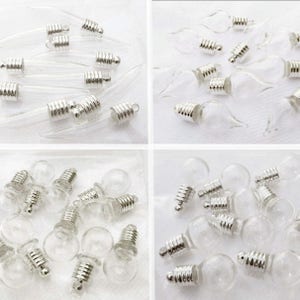 Colgantes de viales de vidrio con tapas de plata de 6 mm pequeños/miniatura/vacíos/tubos/forma de corazón/lágrima/globos/bulbo/colmillo/colmillo/dijes/recuerdo/reloj de arena