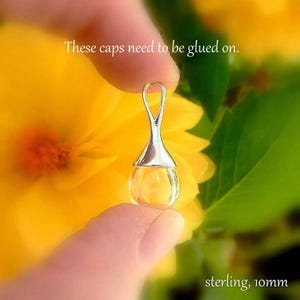 Sterling Silver Glass Ball Pendant with Loop Caps  NEW CAP SIZES (10/12/14/16mm/miniature/small/balls/globes/bottles/pendants/vials/bulbs)
