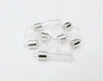 STERLING Silver Tubes/Tear/Hearts/Globes Pendants with Caps 5mm 24k gold (-shaped/drop/glass/bottles/vials/.925/miniature/small/caps/solid)