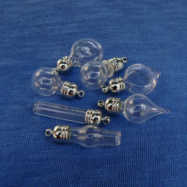 Glass Vials Pendants w/ round metal caps 5mm Etsy