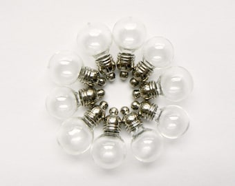 MINI GLOBES Vials w/ round caps 5mm (small/glass/empty/bottles/miniature/tiny/balls/pendants/vial/charms/metal/lids/tops/hanging)