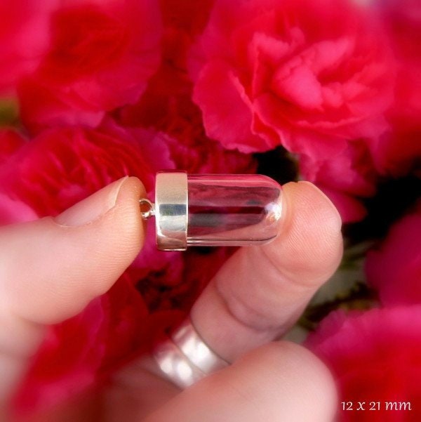 Large STERLING /GOLD Wide Mouth Glass Tubes Vials Pendants 10/12mm (silver/gems/opals/crystals/sand/keepsake/shadowbox/terrarium/miniature