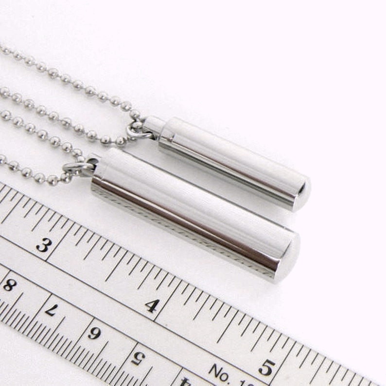 METAL TUBE Pendant Necklace  (pill/case/box/vials/screw/cap/ashes/pet/cremation/jewelry/urn/miniature/tubes/bottles/empty/container/holder) 