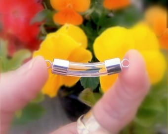 STERLING Silver Curved Vials/Pendants w/Silver End Caps 5mm/6mm (bent/tubes/glass/bottles/beads/.925/miniature/small/wishing/charms/bracelet