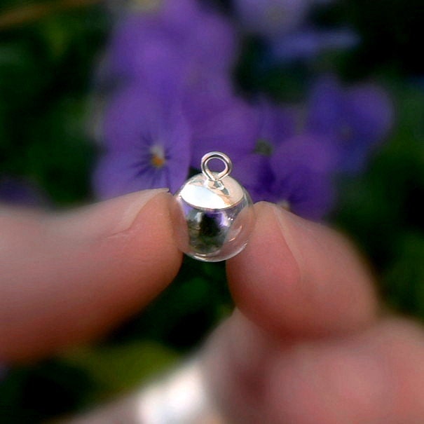 Glass Pendants w/Simple Sterling Silver Saucer Cap 8/10/12/14mm (smal…