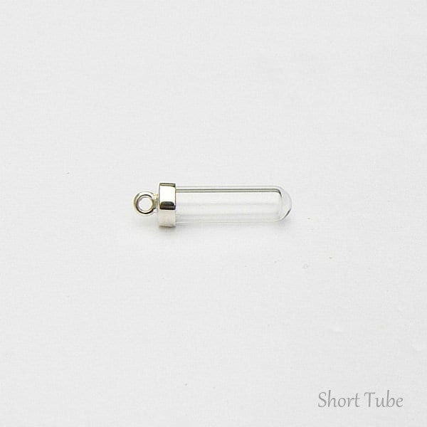 Fioles pendantes avec bouchons courts en argent sterling 6 mm (tubes/globes/coeur/larme/verre/bouteilles/.925/miniature/petite/cendres/crémation/solide/pur)