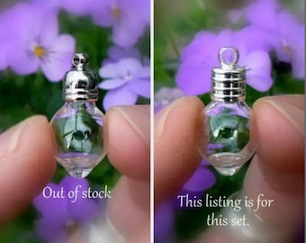 Glass Vials Pendants w/ round metal caps 5mm Lantern (miniature/small/charms/coke bottles/tiny/empty/keepsakes/silver/DIY/tops/lids/hanging)