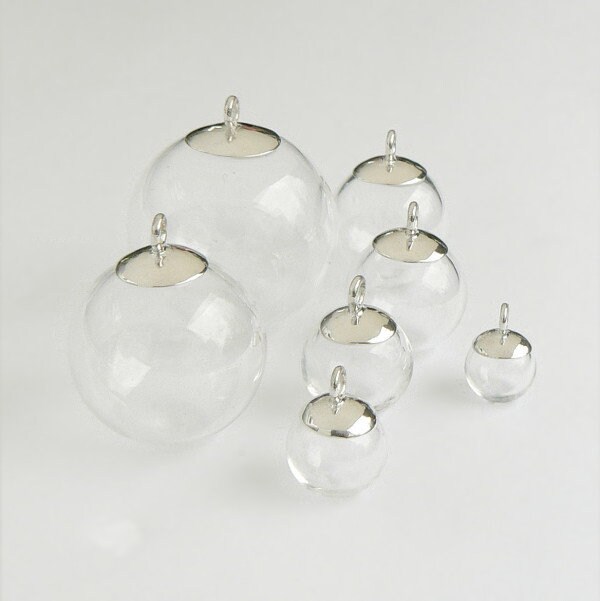 Vial Pendants Sterling Silver Caps Glass balls 8/10/12/14/20/25mm (sn…