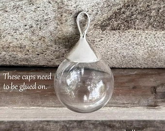 Sterling Silver Glass Ball Pendant with Loop Caps  NEW CAP SIZES (10/12/14/16mm/miniature/small/balls/globes/bottles/pendants/vials/bulbs)
