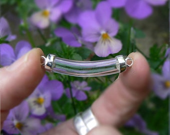 CURVED TUBE Short Sterling caps Pendants  (vials/tubes/glass/charms/bottles/empty/DIY/bracelet/choker/beads/miniature/caps/tops/silver/6mm)