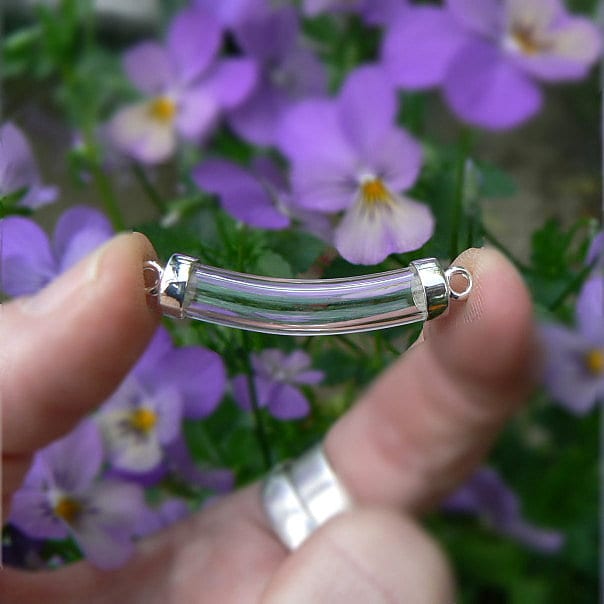 CURVED TUBE Short Sterling caps Pendants  (vials/tubes/glass/charms/bottles/empty/DIY/bracelet/choker/beads/miniature/caps/tops/silver/6mm)