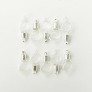 MINI HEART Vials (miniature/empty/clear/hollow/glass/pendants/charms/bottles/small/tiny/flat/round/shaped/silver/caps/tops/lids/5mm)