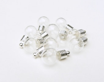 MINI GLOBES/BULBS Vials (miniature/small/empty/glass/pendants/balls/round/charms/bottles/tiny/silver/plated/metal/caps/tops/lids/clear) 5mm