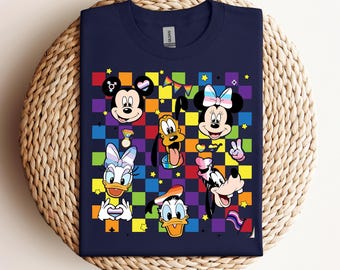 Disney Mickey And Friends LGBT Pride Checkerboard T-shirt, WDW Disneyland Gay Days Tee, Rainbow Pride Lesbian Gay Shirt, Pride Month 2025