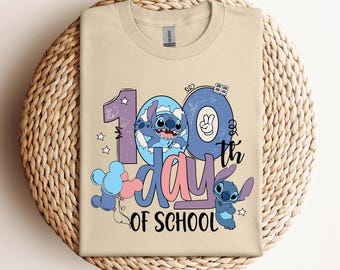 Disney Stitch and Angel 100 Days Of Shirt, Disneyland Happy 100 Days Of School Tee, Happy 100 Days Celebration Shirt, Back to School Shirt