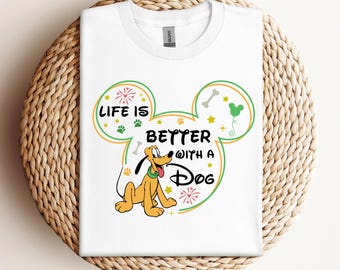 Disney Pluto Life is Better with Dogs T-Shirt, Mickey And Friends Shirt, Family Matching Disneyland Vacation Shirt, Disney Birthday Gifts