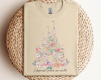 Happiest Place on Earth Shirt, Magic Kingdom Shirt, Disney Castle Floral Shirt, Magical World Shirt, Magical Kingdom, Disney World Shirt