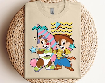Funny Chip 'n Dale Costume Woody and Buzz Lightyear Retro 90s Shirts, Disney Toy Story Characters Tee, Disneyland Family Vacation 2025 Trip