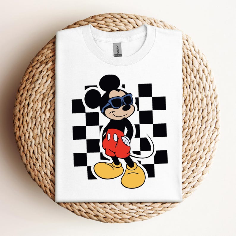 Camisa de óculos de sol de praia xadrez Mickey Mouse, camisa infantil Mickey, camisa juvenil Disney, camisa infantil Disney para meninos, camisa infantil Disney Brother Sister imagem 7