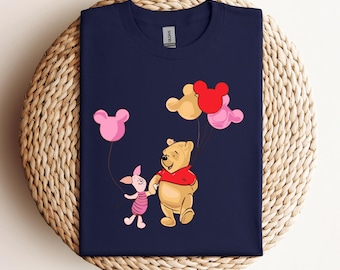 Camiseta de Winnie the Pooh y Piglet, camiseta de Winnie the Pooh, camiseta de Disney, camiseta de orejas de Mickey, camiseta de globo de Disney, camiseta de viaje de Disney