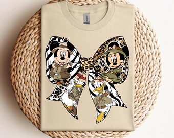 Mickey And Friends Leopard Coquette Bows Animal Kingdom Png, Disney Safari Mode Let's Get Wild Tee, Magic Kingdom,Family Vacation