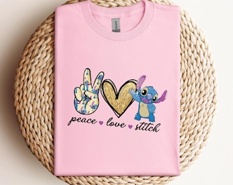 Fredskärlek Stitch-skjorta, Stitch-skjorta, Disney-skjorta, present till henne, Lilo och Stitch-tröja, Disneyworld, söt Stitch-skjorta, barn- och vuxenskjorta