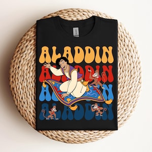 Disney Aladdin Cute Shirt, Jasmine & Aladdin Flying Carpet Floral Poster Comfort Colors Shirt, Aladdin Shirt, Family Vacation Gift Shirt