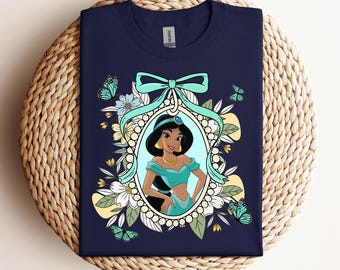 Retro Coquette Bows Jasmine Princess Crop Tee, Disney Princess Baby Tee, Princess Birthday Girl Shirt, Disney Girly Shirt, Baby Tee Crop Top