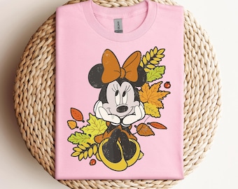 Camiseta de Minnie Mouse con hojas de otoño de Mickey y sus amigos de Disney, camiseta de Minnie de Disney, camiseta familiar a juego de Disneyland, camiseta del Reino Mágico de WDW