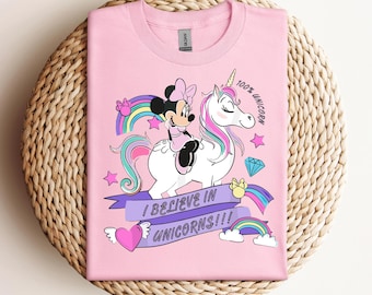 Disney Minnie Mouse Riding Unicorn I Believe in Unicorn Shirt, Disneyland Family Vacation Shirt, DisneyWorld Matching Birthday Gift