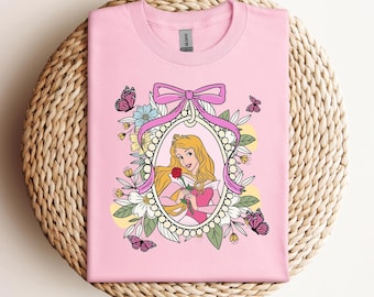 Retro Coquette Bows Aurora Princess Crop Tee, Disney Princess Baby Tee, Princess Birthday Girl Shirt, Disney Girly Shirt, Baby Tee Crop Top