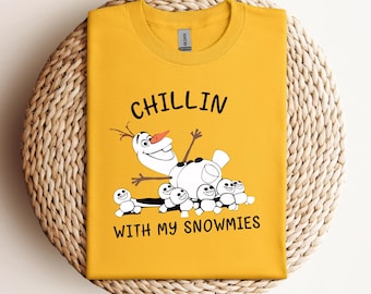 Camiseta con retrato de Chillin With My Snowmies de Comfort Colors, camiseta divertida de Olaf, camiseta de Magic Kingdom, sudadera familiar de Disney, regalo de Disney Frozen