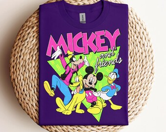 Retro 90s Disney Mickey And Friends Group Shirt, Donald Goofy Pluto Matching Tee, Magic Kingdom Disneyland Family Vacation Birthday Gift